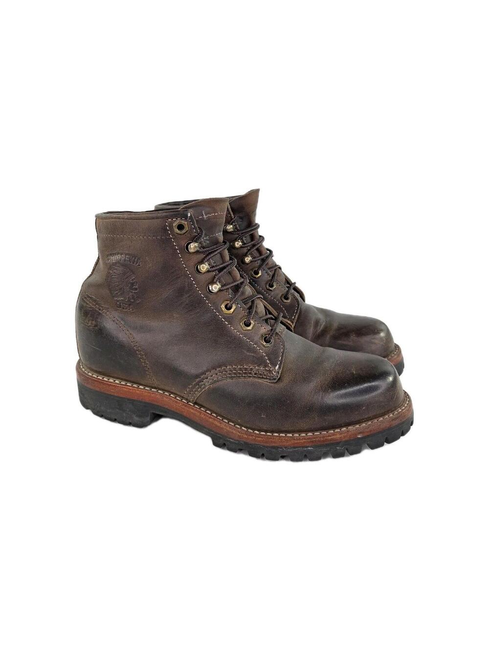 Chippewa Mens Apache Work Boots US 7.5 D Brown Leather Vibram USA Mountaineering